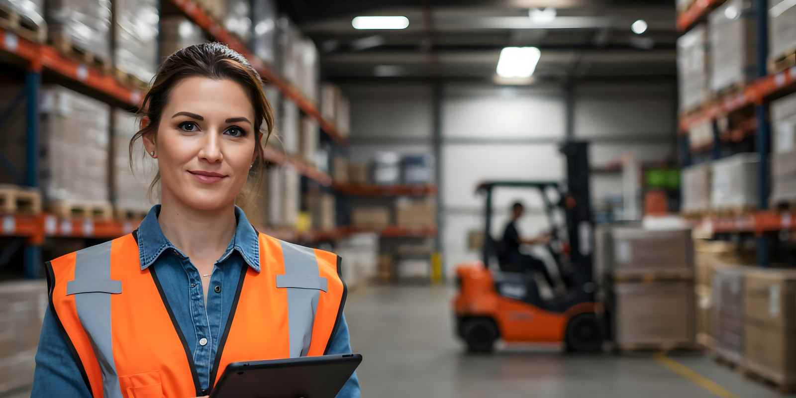 Female Material Handler Overseeing Warehouse Inventory