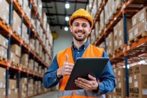 Warehouse Manager Using Tablet to Manage Work