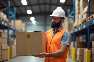 Warehouse Order Picker Carrying A Box