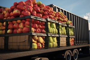 Fruits Filled Containers Loaded Onto A Truck for Market Distribution