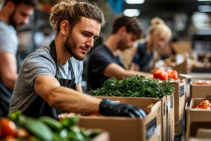 Workers Packing Fresh Food Products in Boxes at A Warehouse
