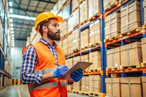 Skilled Warehouse Worker Making Notes about Inventory