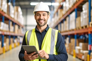 Warehouse Worker Using A Tablet for Selecting Orders